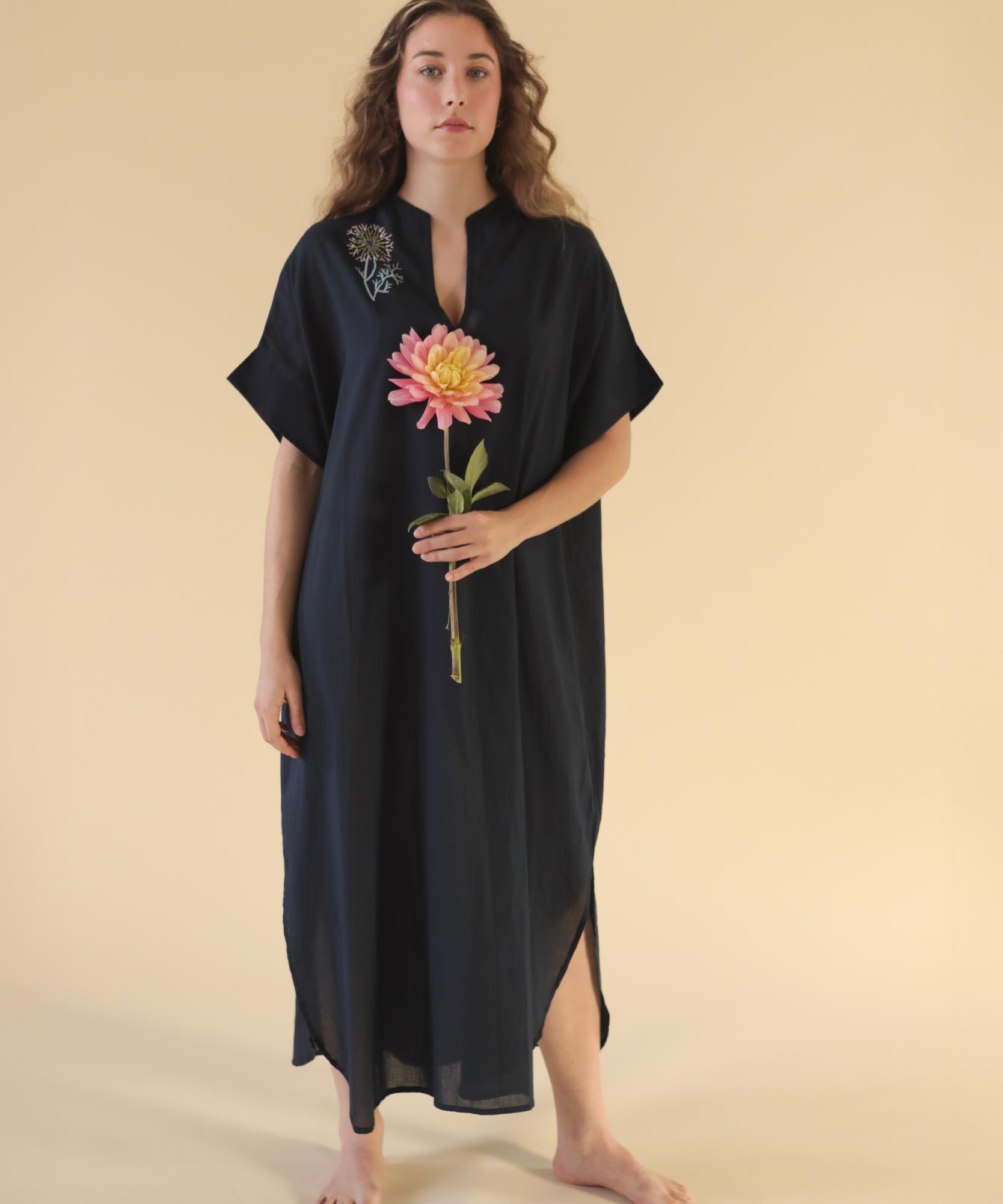 Robe kaftan longue Mila en coton brodé - 100% coton