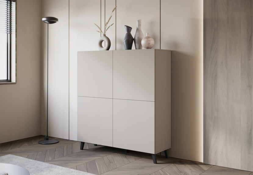 Nowoczesna wysoka komoda 120 cm do salonu na nóżkach kaszmirowy beż