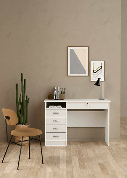 Bureau Amor, Pupitre polyvalent, Table de bureau pour PC, Plan de travail, 109x48 h75 cm, Blanc