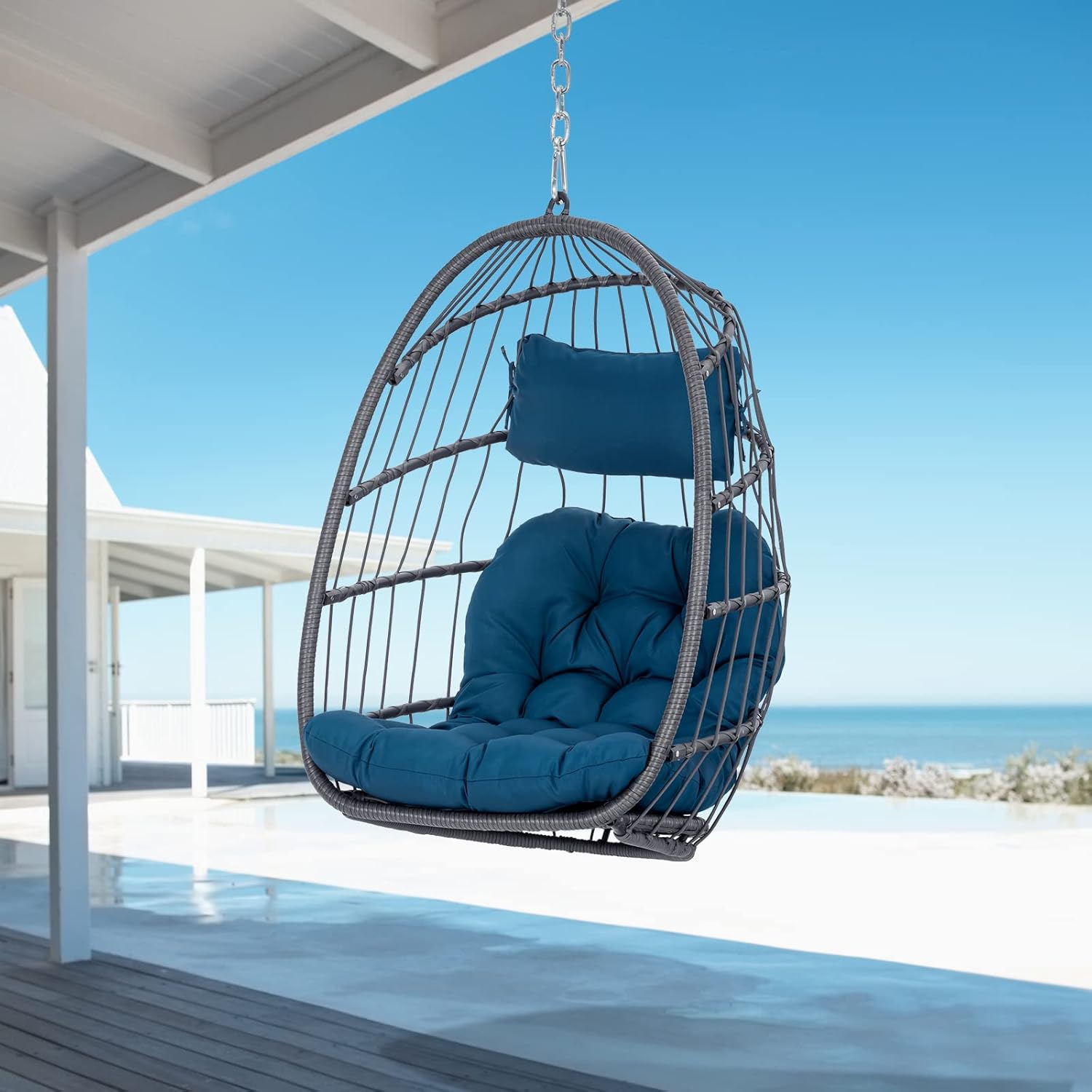 Brafab Egg Swing Chair Without Stand Outdoor Indoor, Foldable Swing Chair Hanging Egg Chairs, Aluminum Frame and UV Resistant Cushion Hammock Chair for Bedroom Patio Porch (Without Stand)