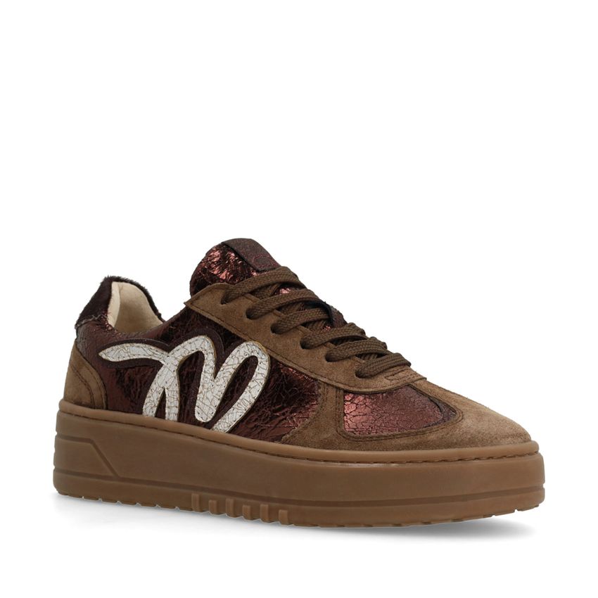 Manfield Donker bronzen metallic sneakers met details