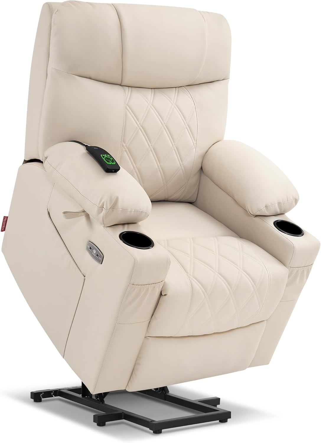 MCombo Small Power Lift Recliner Chair Sofa with Massage and Dual Heating, Adjustable Headrest for Elderly People Petite, USB Ports, Faux Leather 7111 (Cream White)