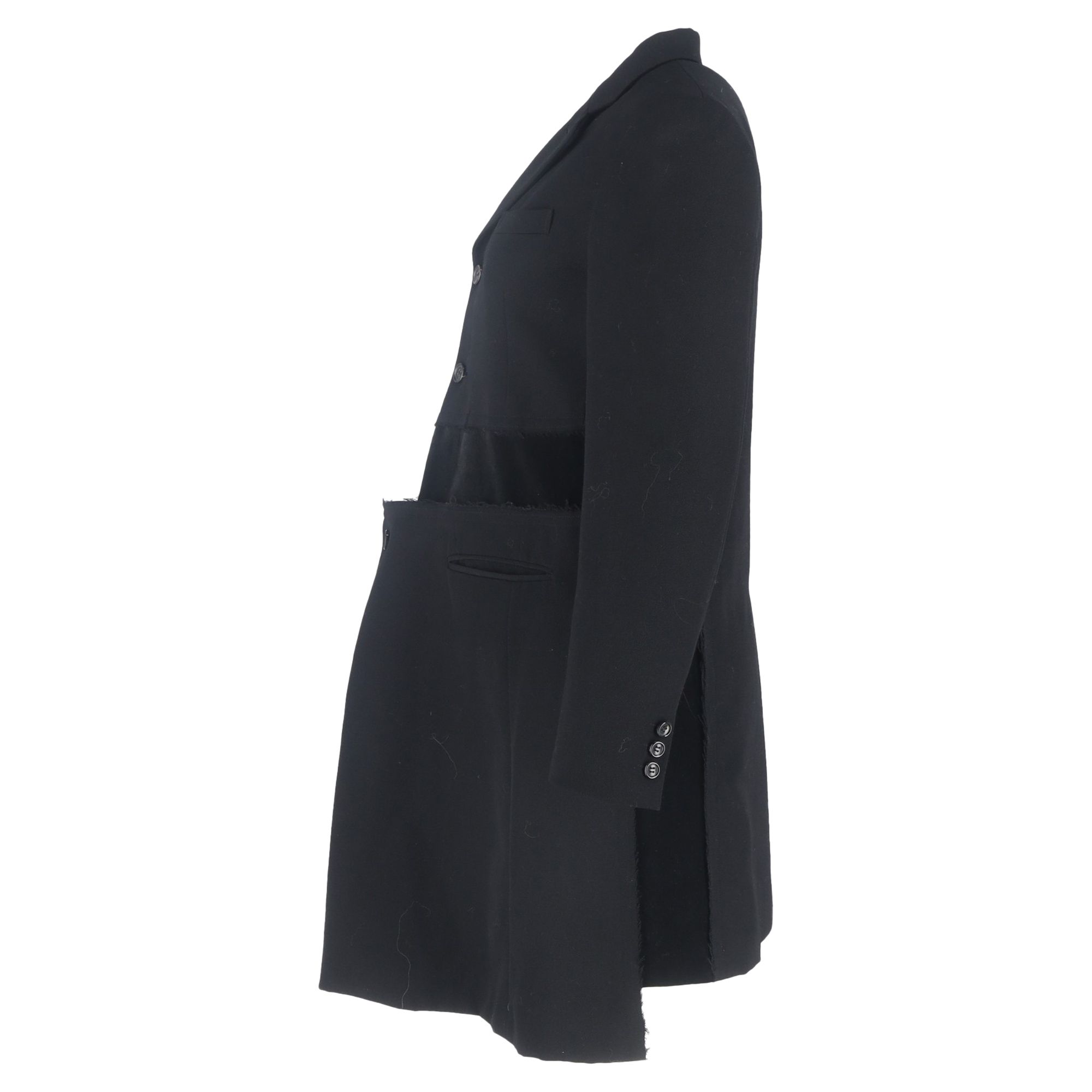 Comme Des Garcons Preloved Panelled Single-Breasted Coat in Black Wool