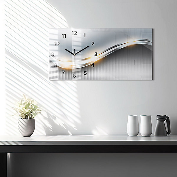 Horloge murale Wallfluent 60x30 cm Avec chiffres Aiguilles noires Abstraction métallique 1 pcs