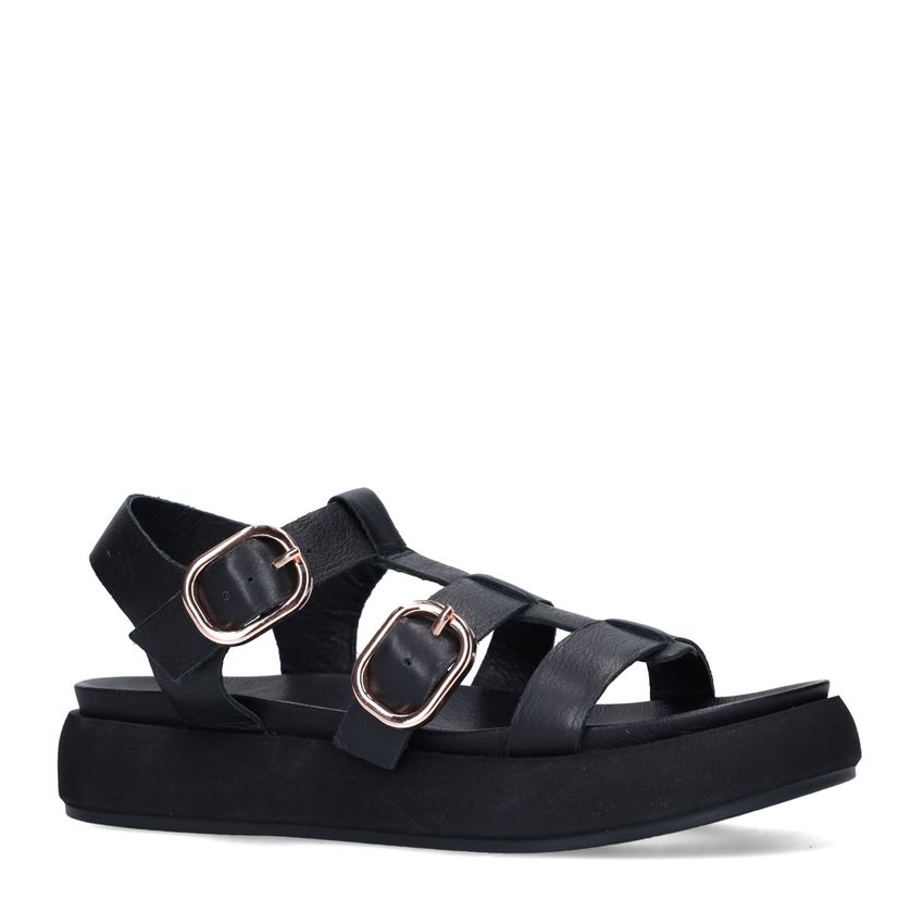 Manfield Zwarte leren sandalen