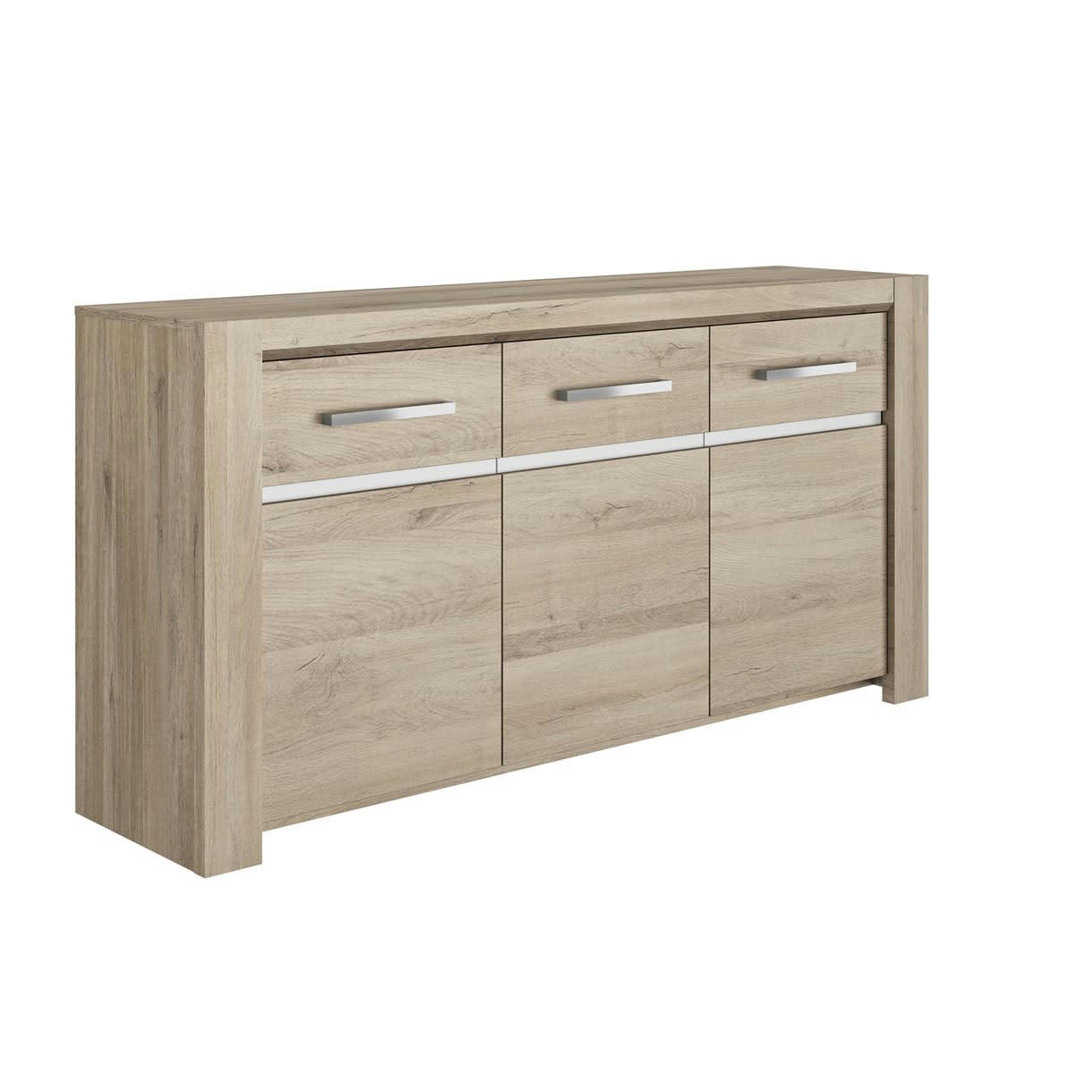 OLERON - Buffet 3 portes effet bois beige 45x180x91