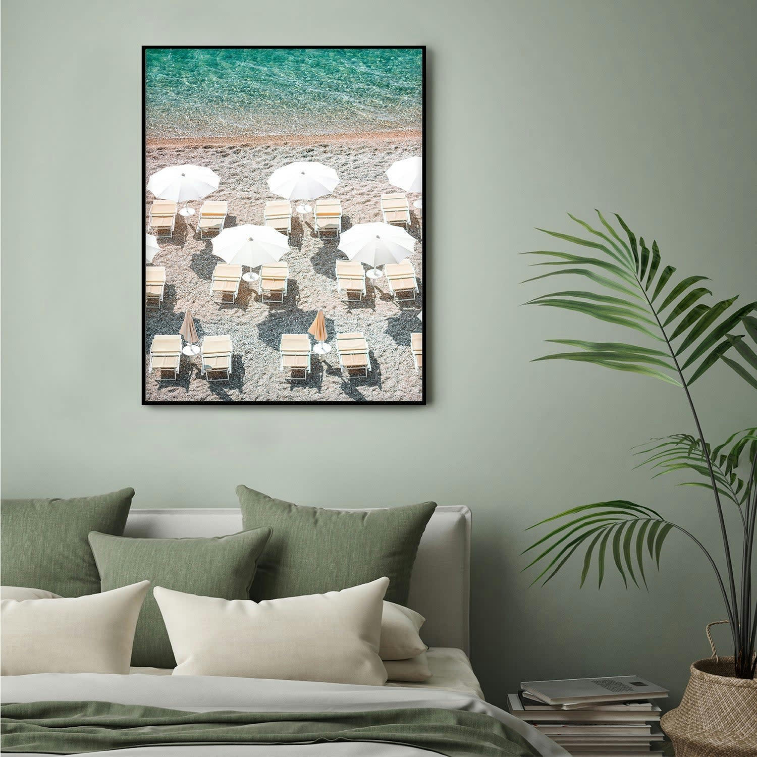 PLAYA - Affiche avec cadre noir - Plage avec transats - 50x70