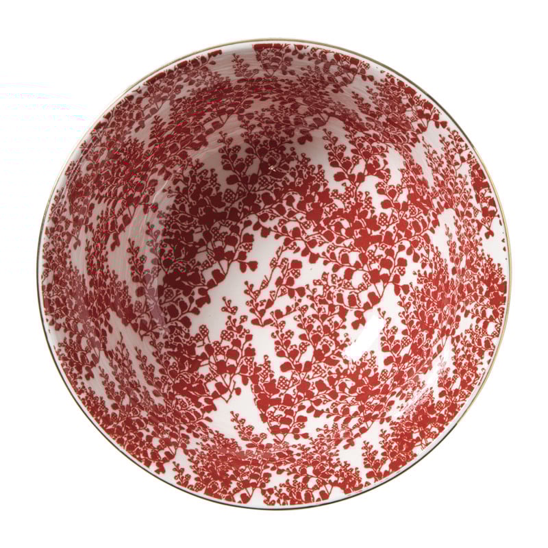 Schaaltje Mirna blaadjes groot - rood/wit - &Oslash;15.5x7 cm