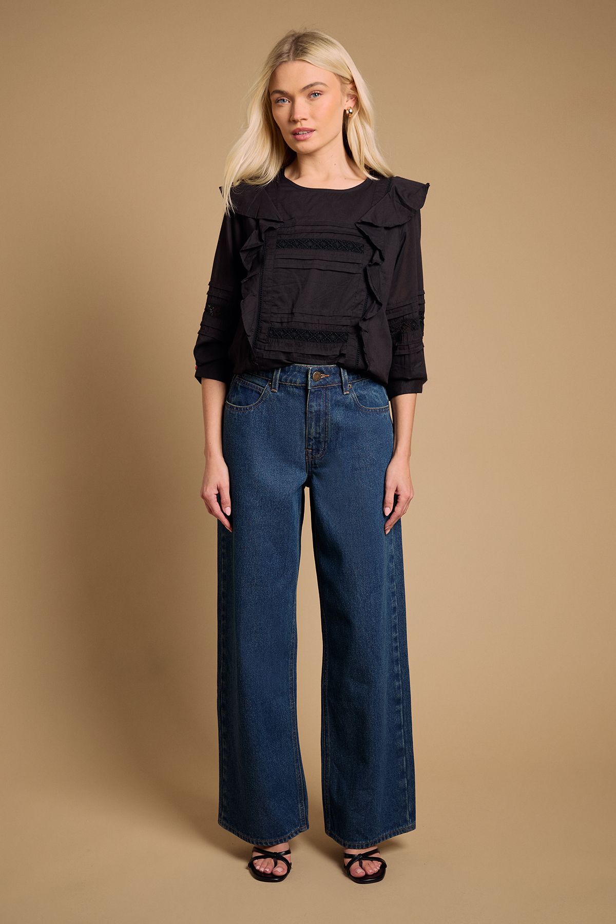 Oasis Trim Detail Frill Shoulder Crew Neck Blouse