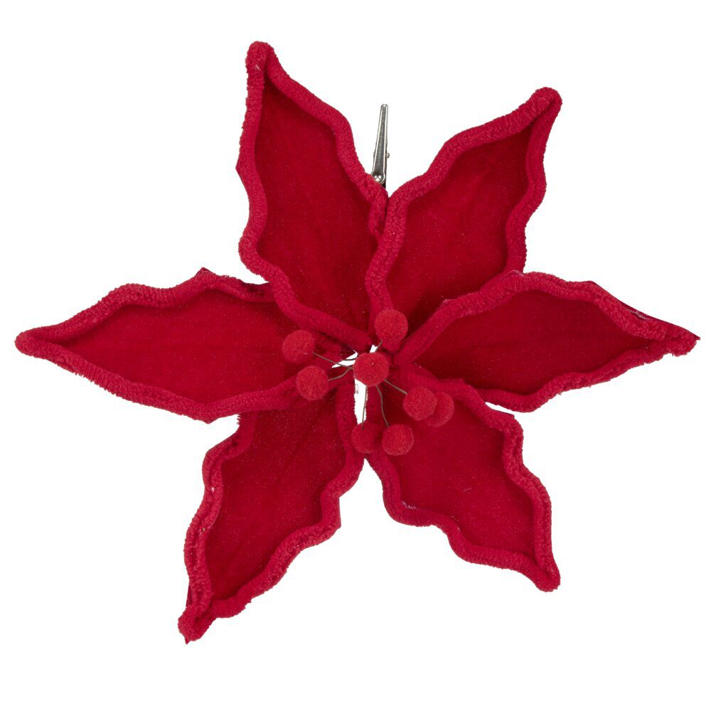 Fleur de No&euml;l velours rouge à clipser L25cm
