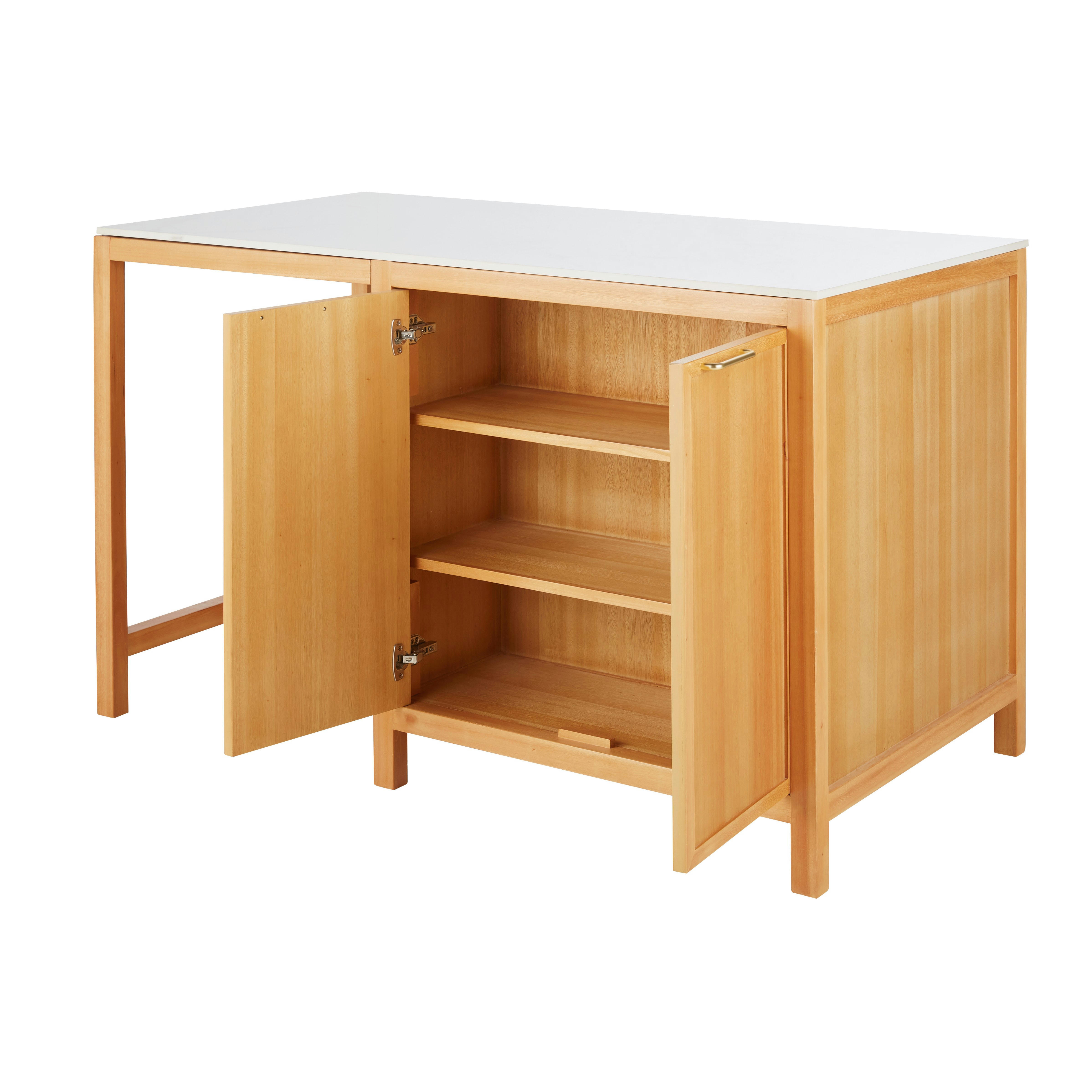 Tavola - Îlot central cuisine 4 tiroirs et 6 niches effet marbre blanc