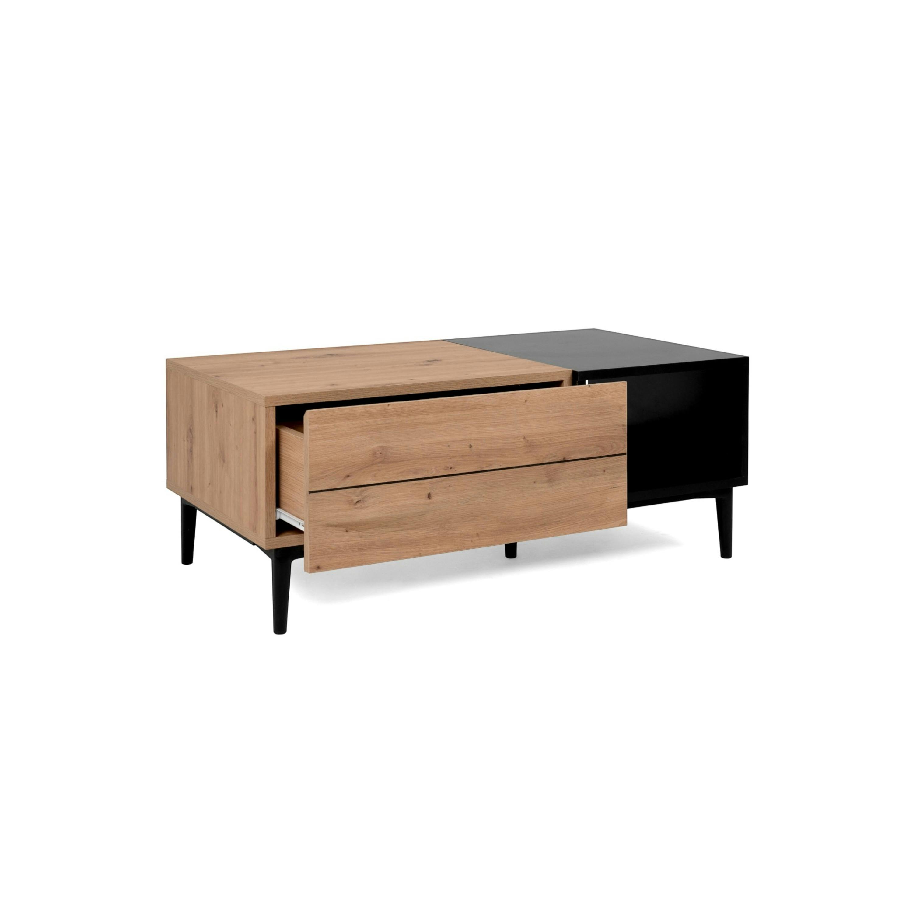 Table basse avec rangement décor bois et noir ALVA