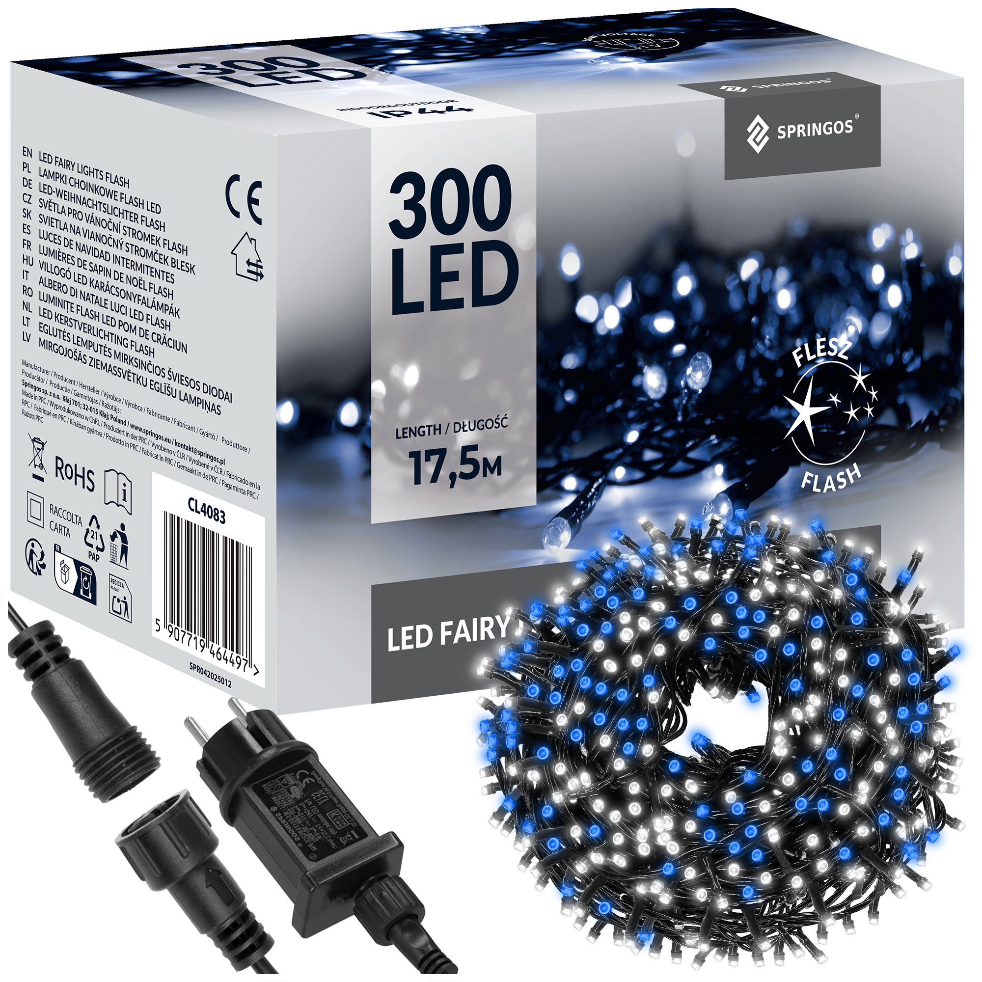 Lampki choinkowe 300 LED 15 m niebieski   biały zimny flash zewnętrzne