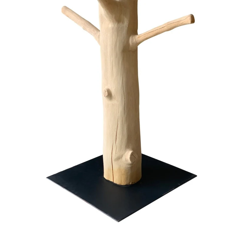 Mangosteen Tree Floor Coat Rack w/ Iron Stand, 80 Inch Tall, Natural Wood and Black (Size Vary, No Two Are The Same)