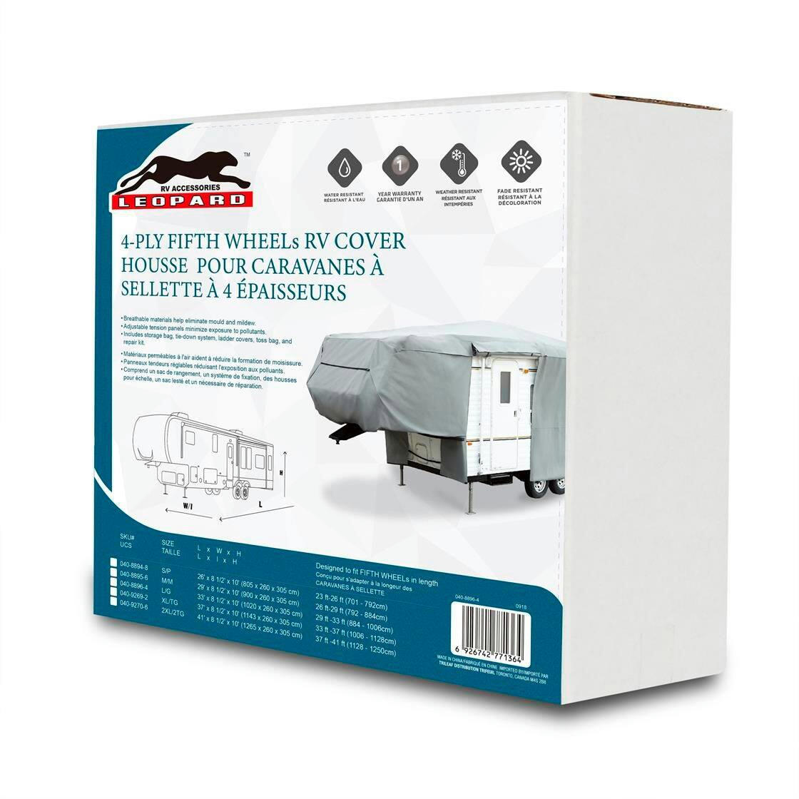 Leopard Premium 4-Ply 5th Wheel RV Cover, fits 33-ft to 37-ft RV