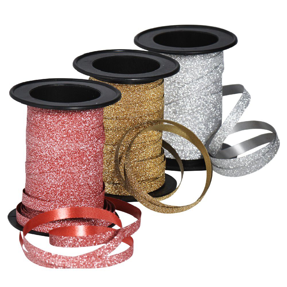 Rouleau de bolduc pailleté rouge argent or x3