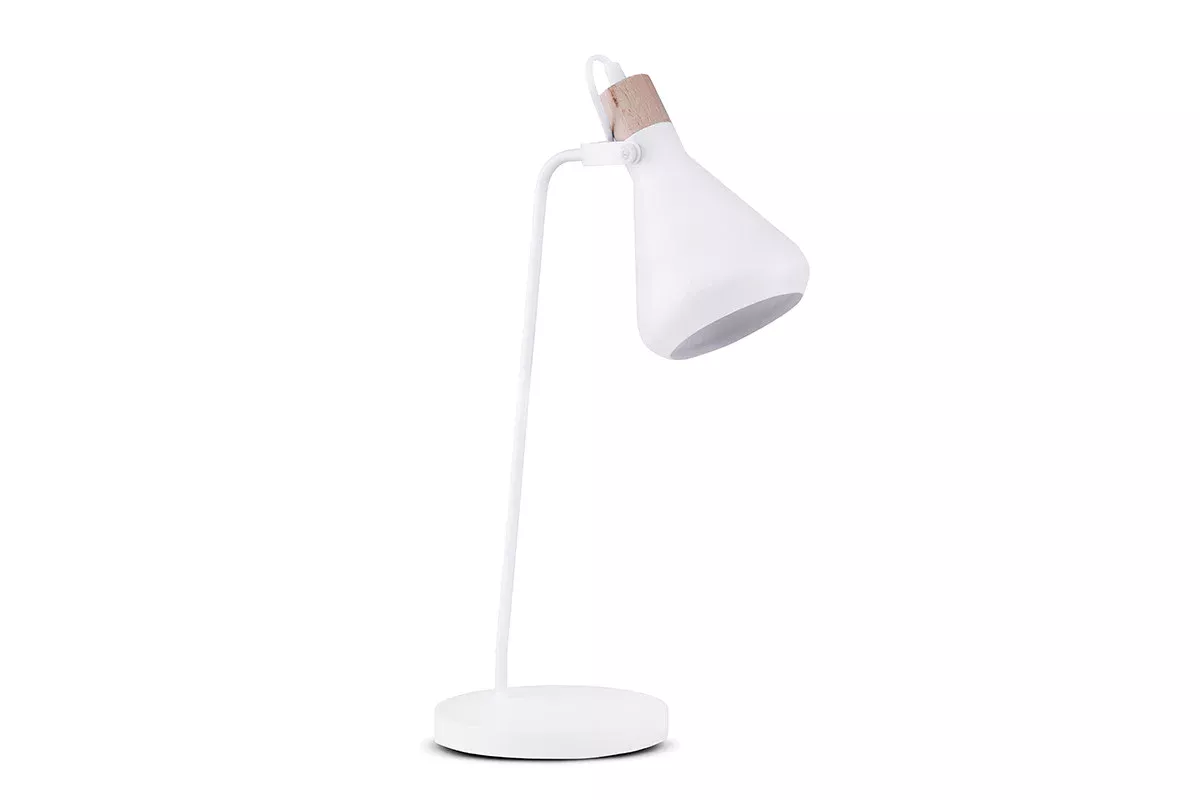 KONSIMO CORTODI biała lampka biurkowa metal/drewno