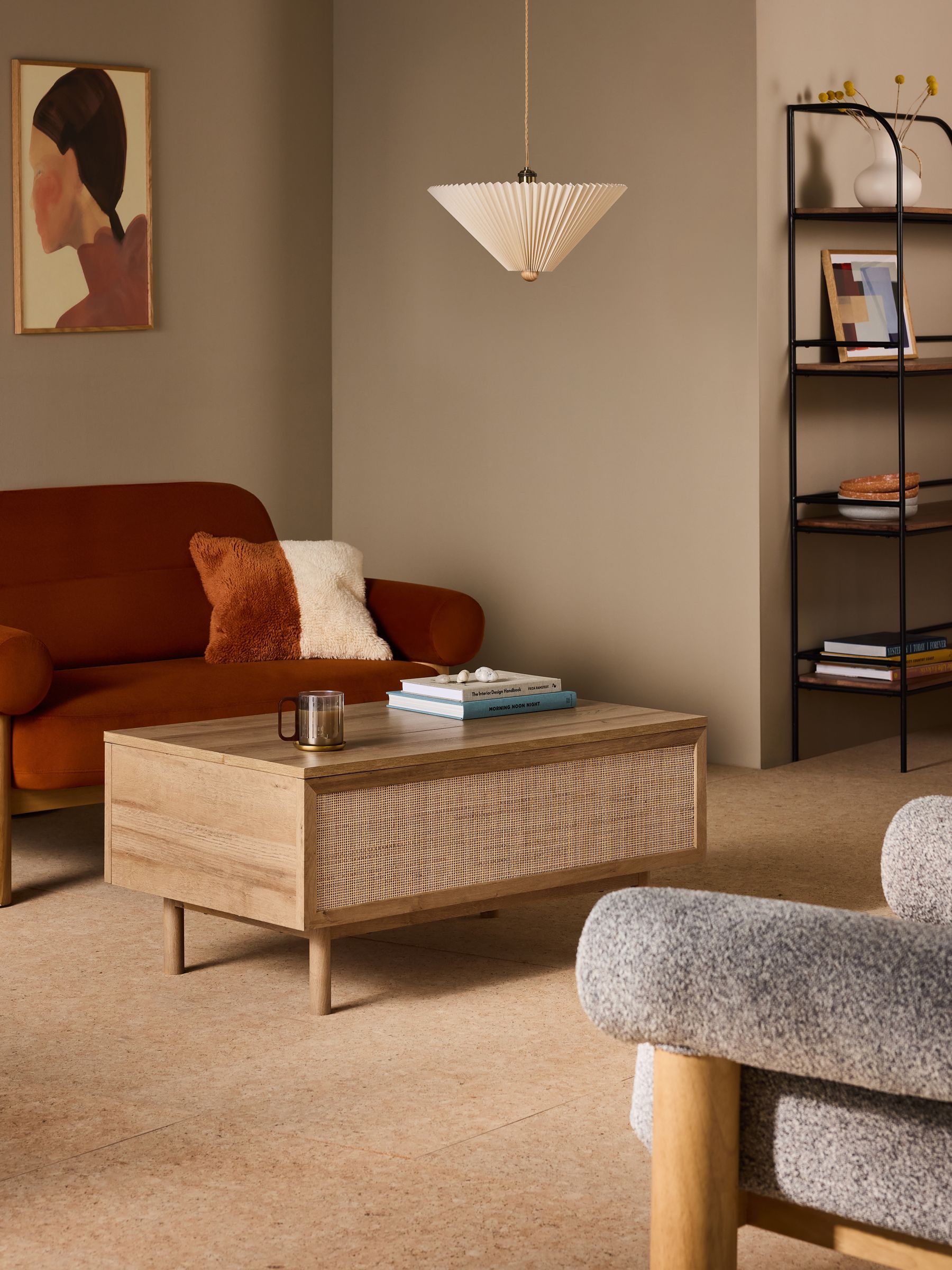 Pavia Rattan Coffee Table to Desk in Oak Effect