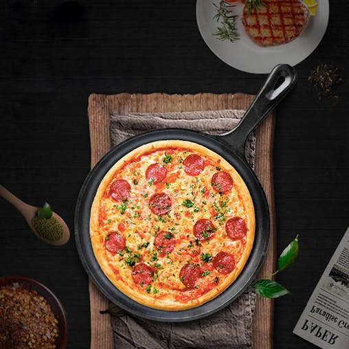 SOGA 2X 26cm Round Cast Iron Frying Pan Skillet Griddle Sizzle Platter