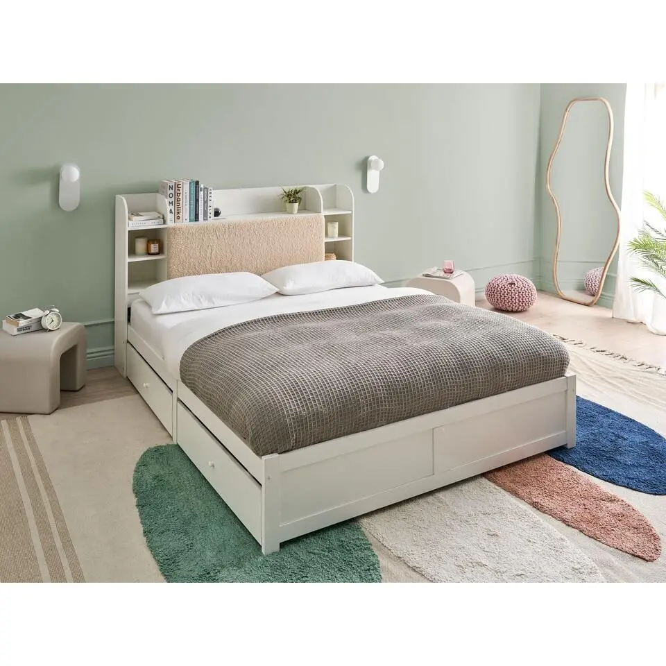 BIZOU - Bed met opbergruimte - Wit/Beige - 160 x 200 cm - MDF