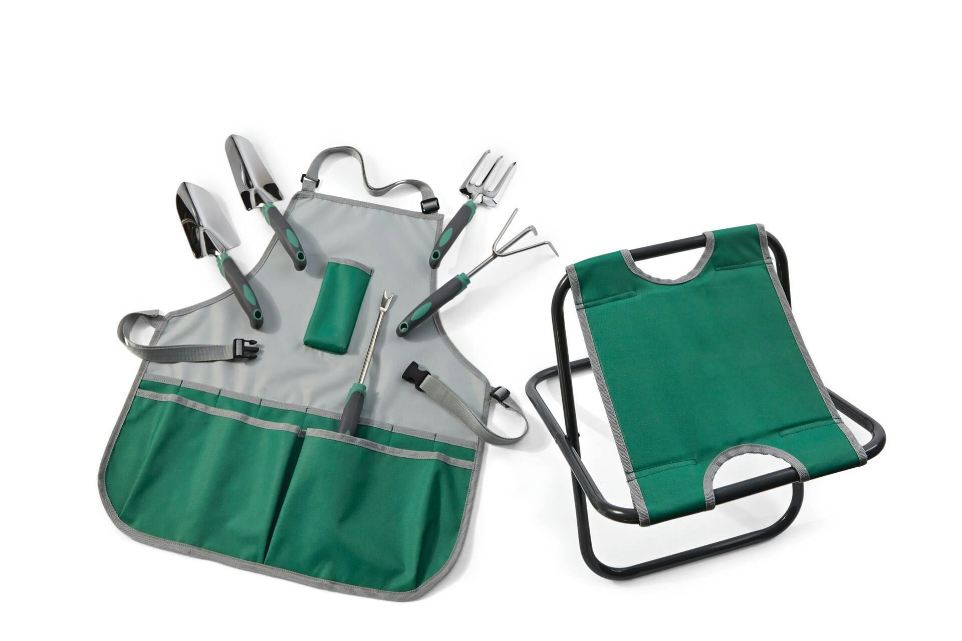 Garden Club Stainless-Steel Garden Tool Set with Folding Stool & Apron, 7-pc