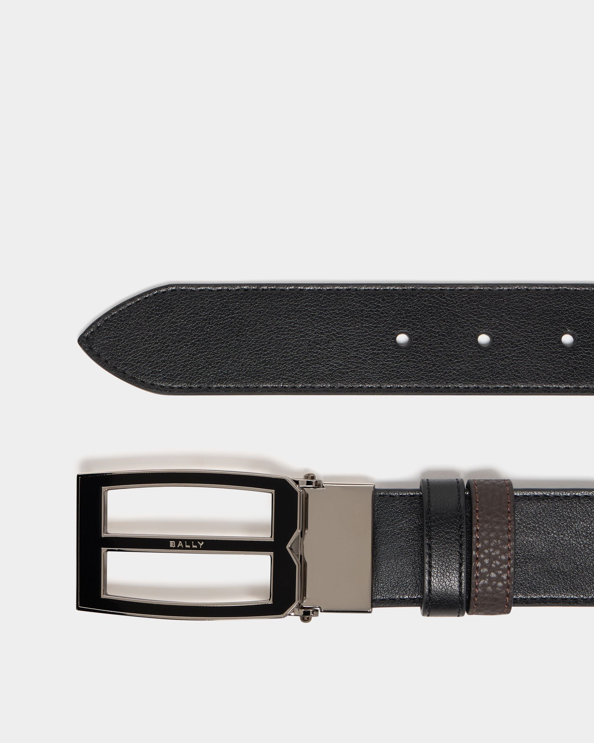 Verstellbarer und wendbarer Gürtel Bally Iconic Buckle aus Leder in Schwarz und Ebenholz