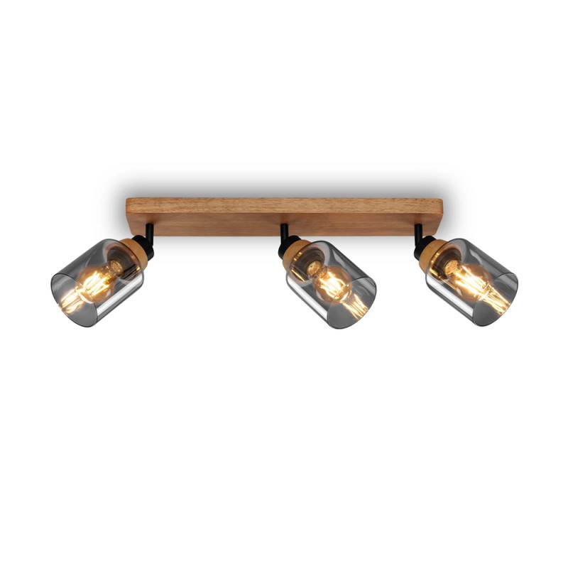 Spot rectangulaire en bois et verre fumé E27 3 x 10 W BRILONER