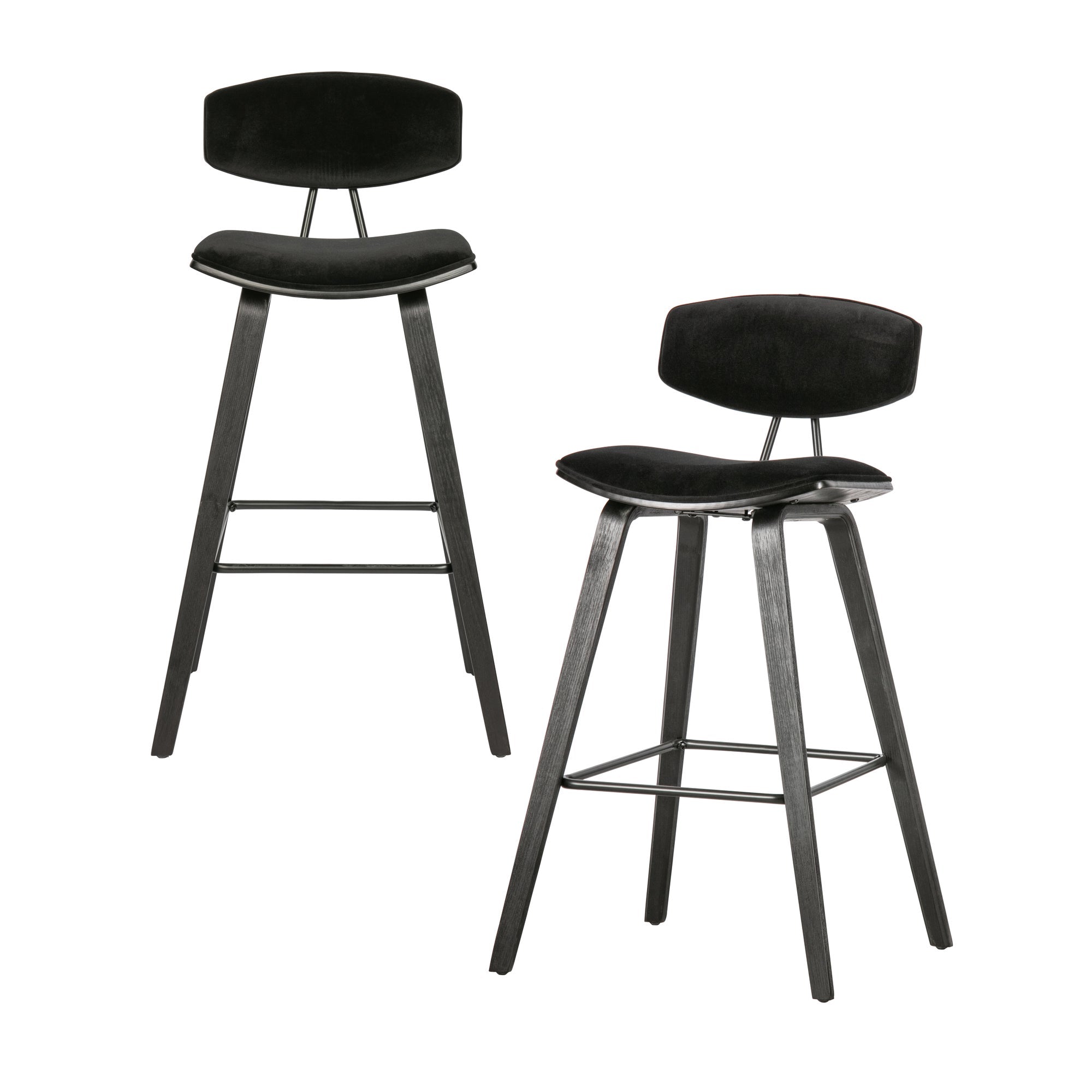 WOOOD barstoel Senne - Fluweel - Zwart - Set van 2