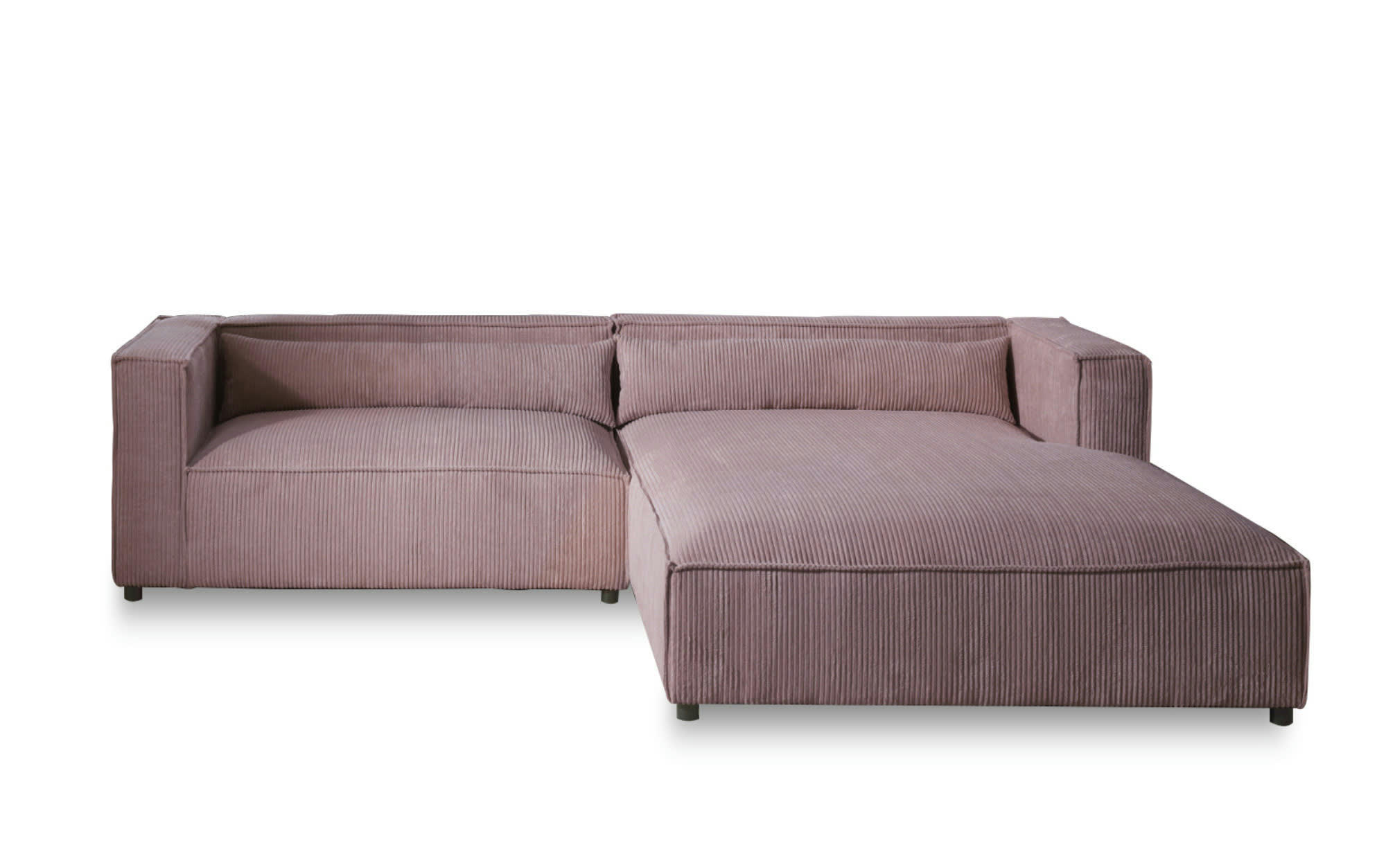 ELA - Canapé d'angle droit 4 places en velours côtelé rose