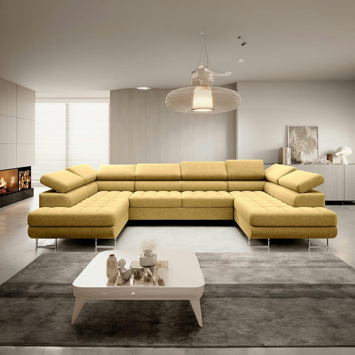 - Canapé en u 5 places convertible jaune