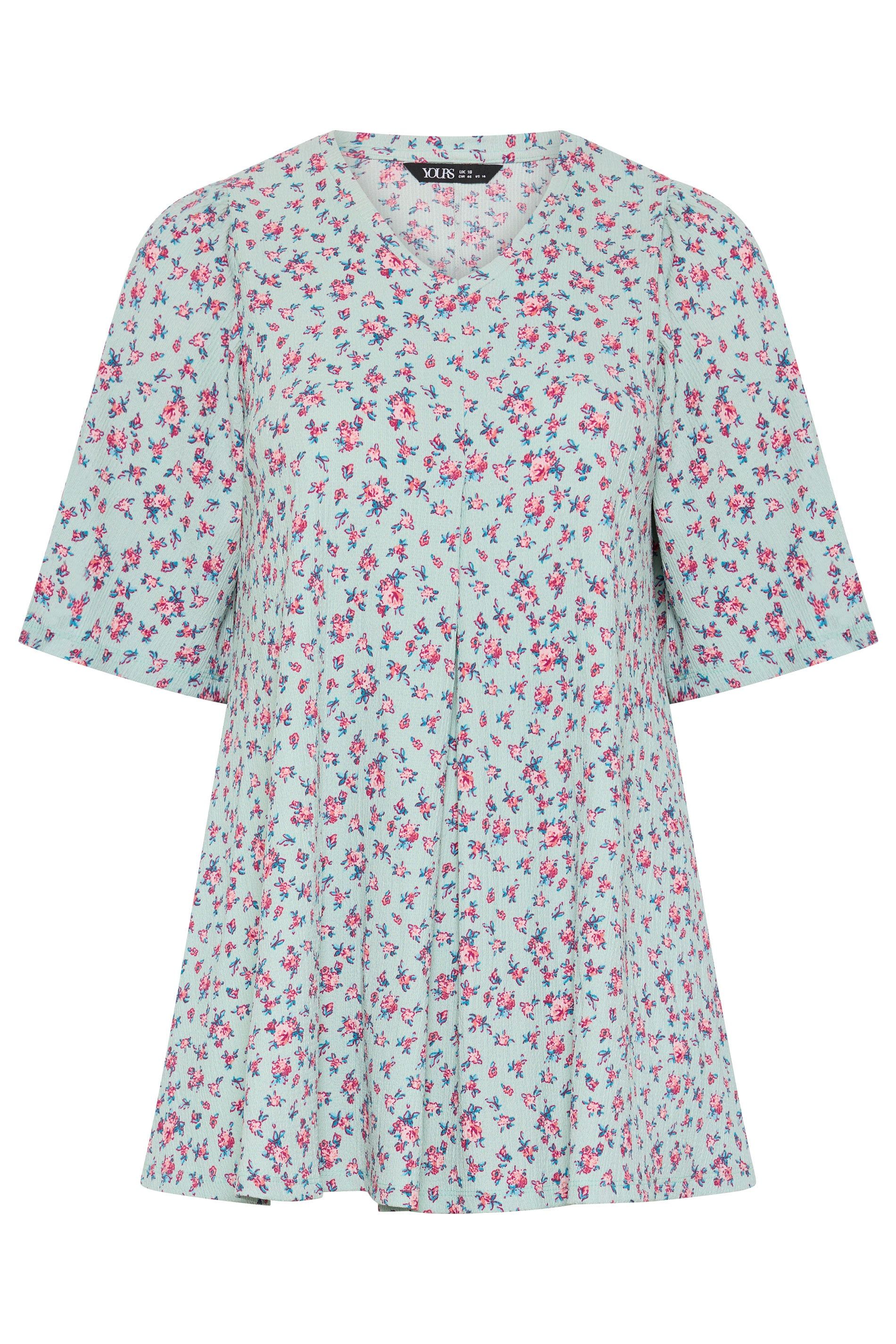 Yours Floral Textured Pleat Front Top