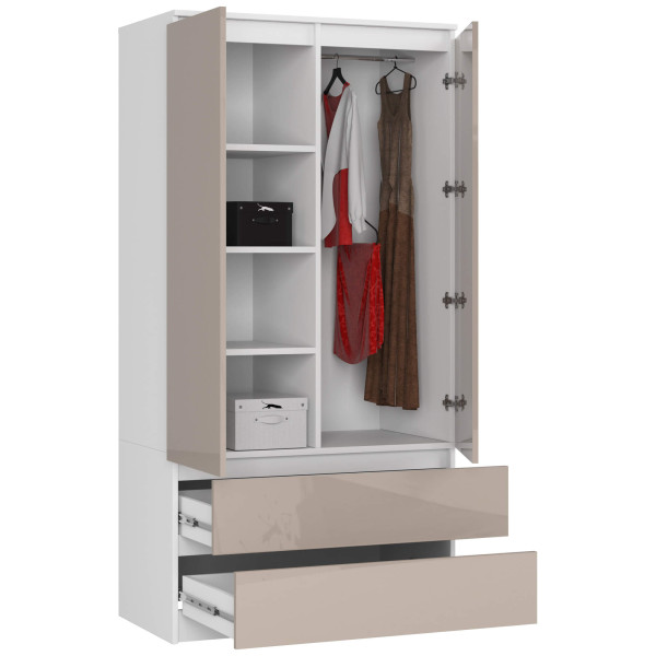 Szafa S 90 cm 2 drzwi 2 szuflady - biała-cappuccino połysk