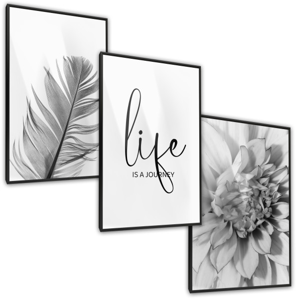 ZESTAW X3 PLAKAT W RAMIE KWIATY LIŚCIE MINIMALIZM 30x40cm