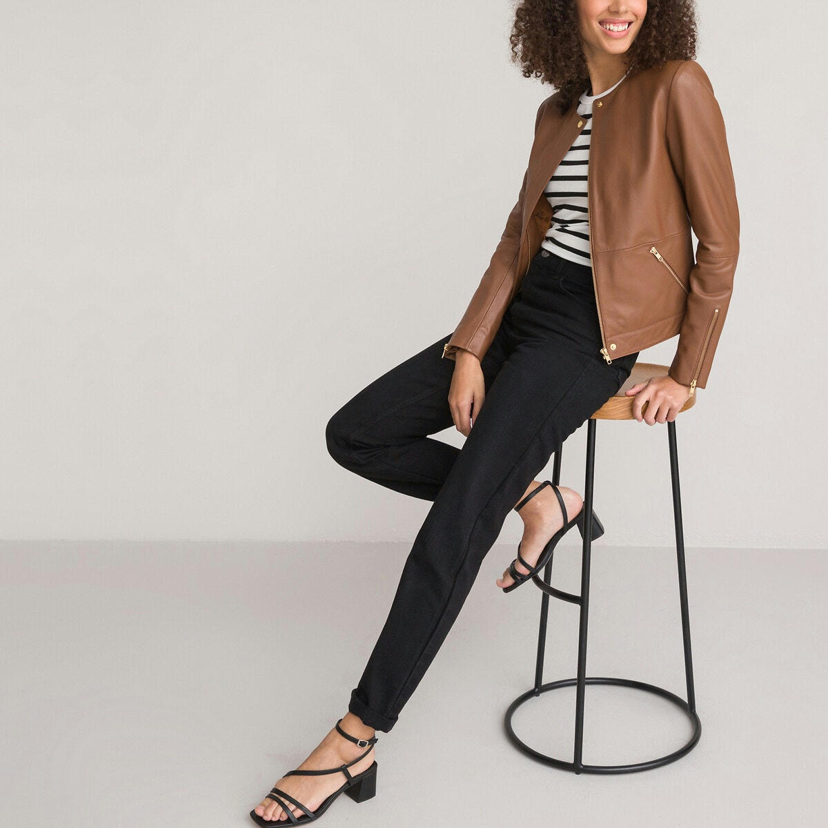 Blouson sans col en cuir
