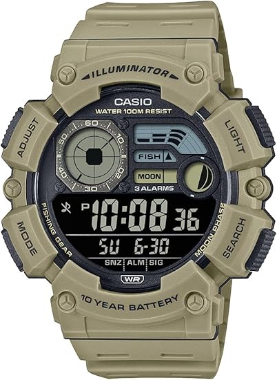 Casio WS1500H Series | Men’s Digital Watch | 100M WR | Dual Time | Countdown Timer | LED Light | Moon Phase | Fishing Mode | Auto Calendar | Multi Alarms | 1/100 SEC Stopwatch