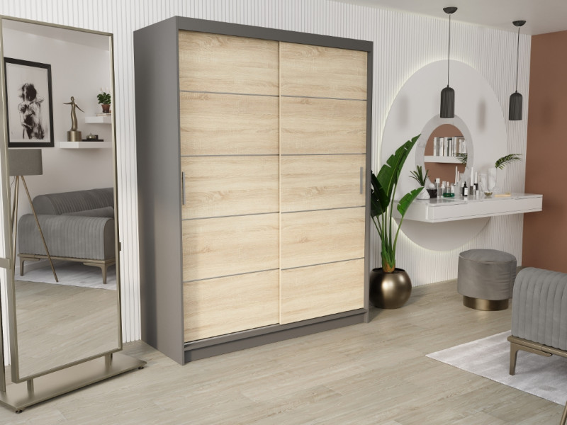 Szafa przesuwna 150 cm szprosy FRAMIRE Rivano IV antracyt sonoma