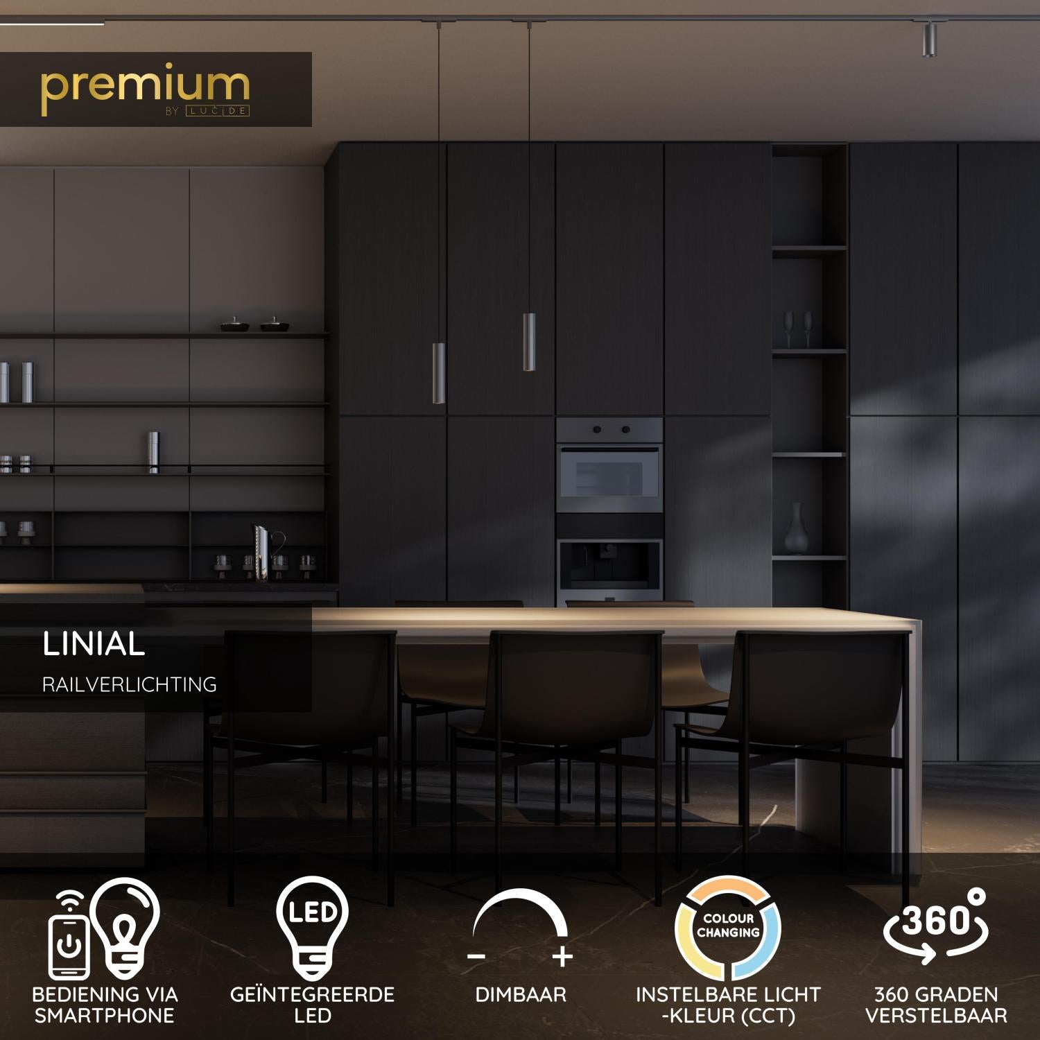 Lucide Premium LINIAL Railverlichting - Mat zwart chroom