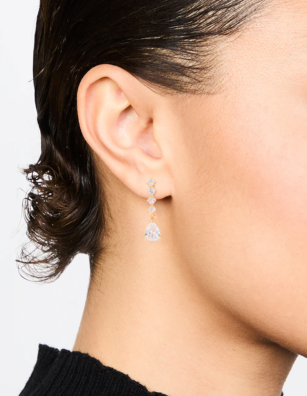 Gold Cubic Zirconia Mini Pear Drop Earrings