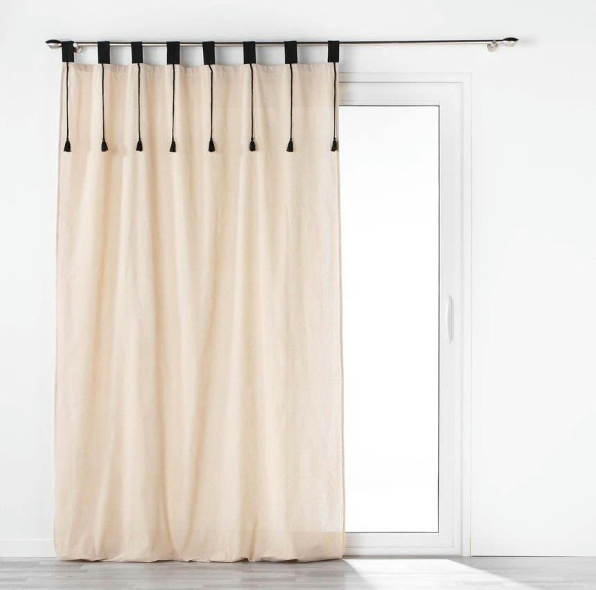 - Rideau à passants et pompons naturel