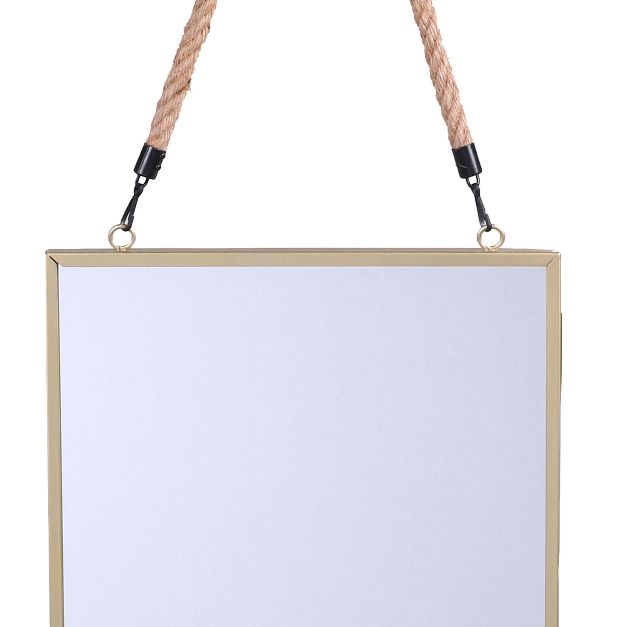 - Set de 2 miroirs carrés suspendus corde noir et doré - 30x30cm