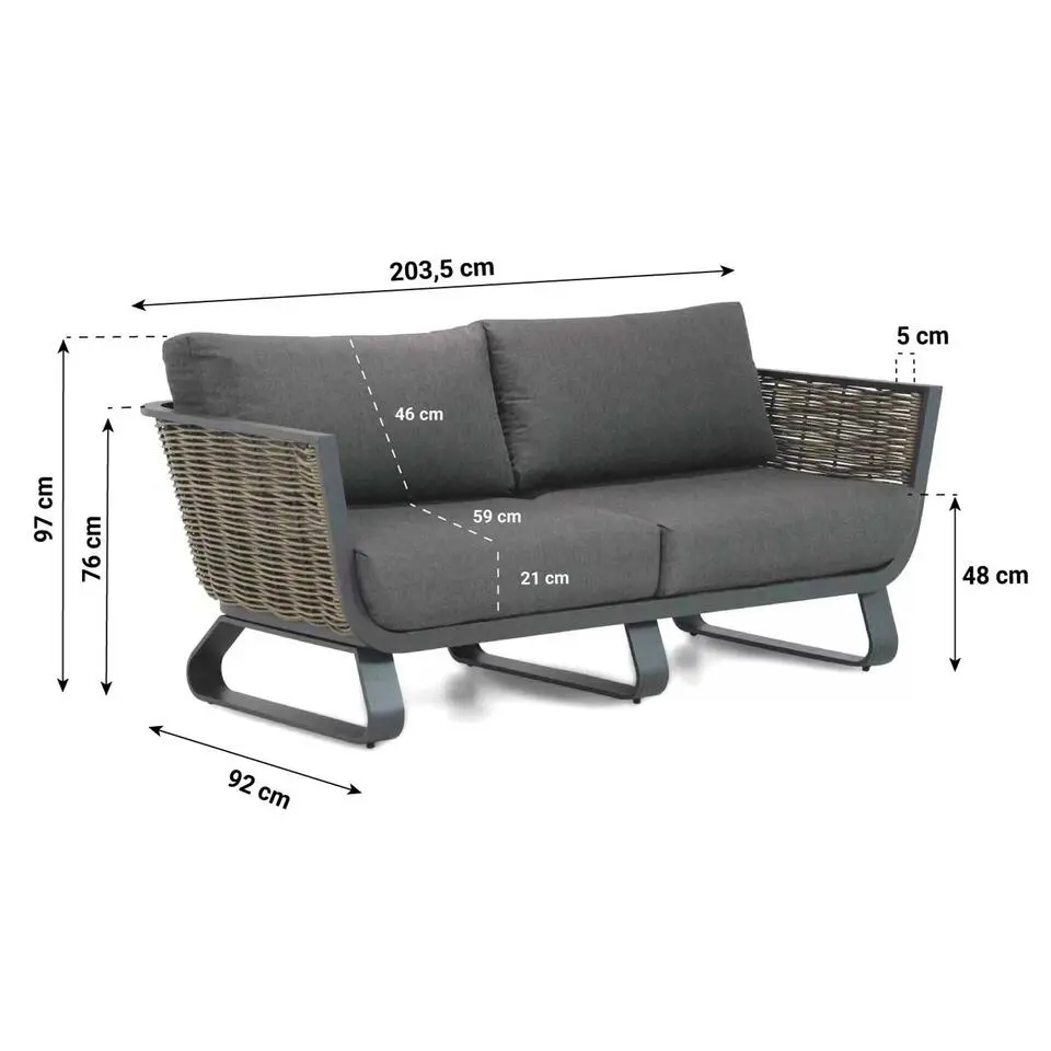 Lounge Tuinbank 2,5-zits Aluminium/wicker Grijs-antraciet Santika Furniture