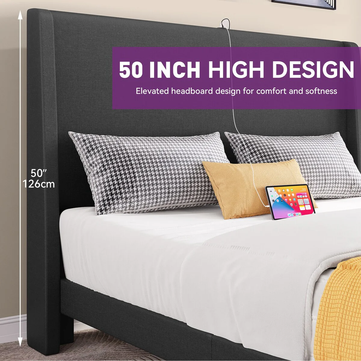 Moasis Linen Upholstered Platform Bed Frame