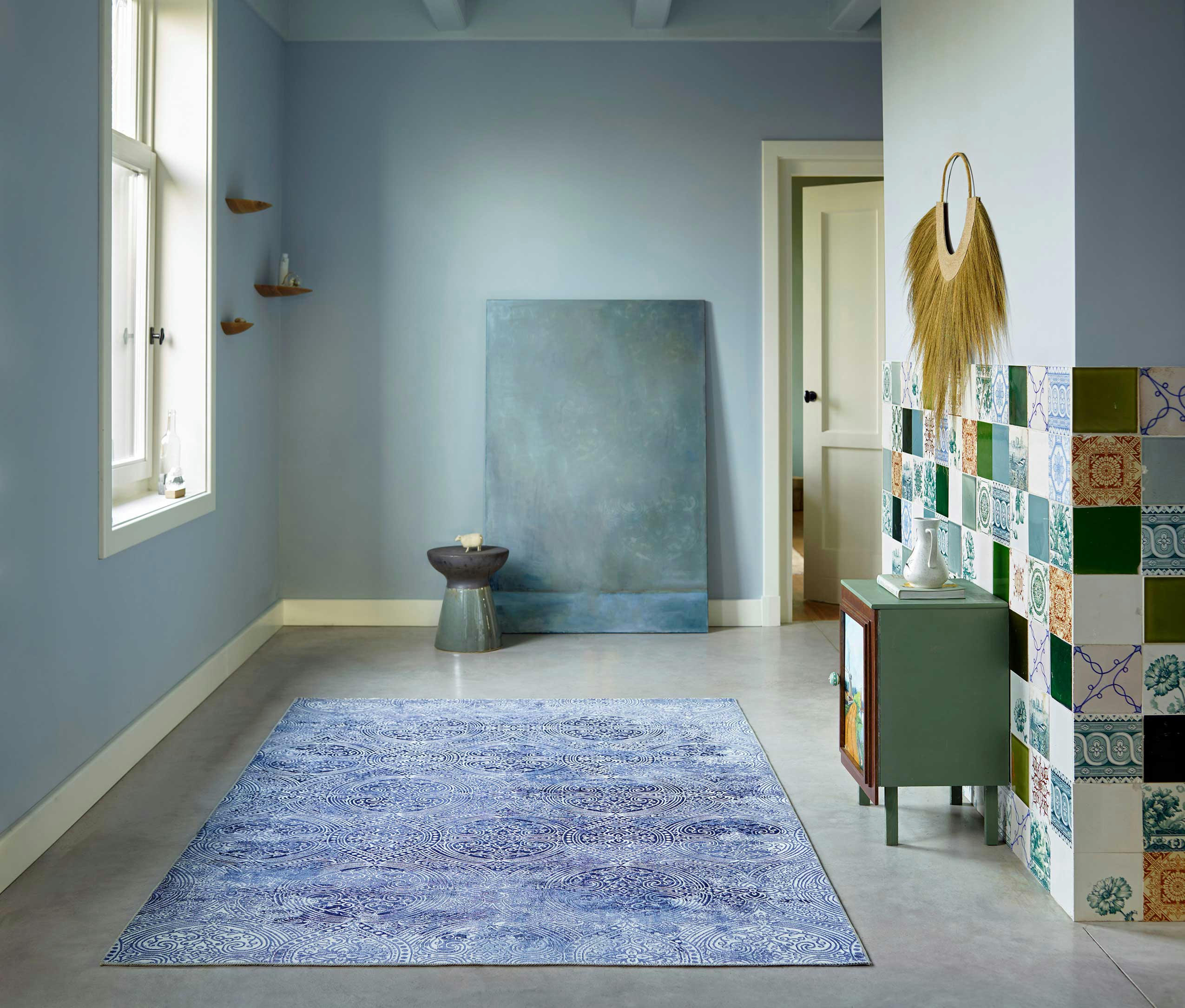 GRACE - Tapis plat motif cachemire tons de bleus 160x230