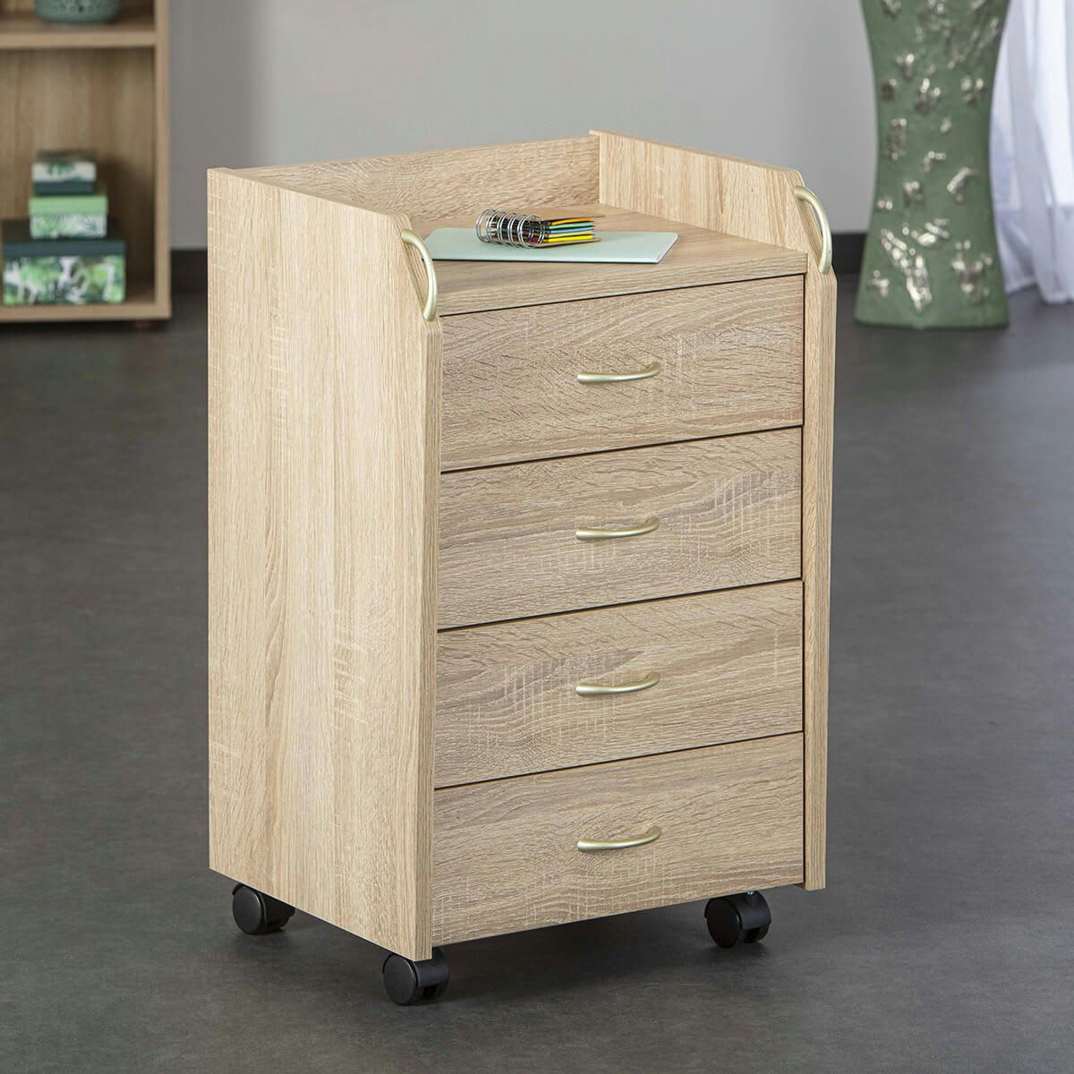 ERSOY - Caisson  4 tiroirs sur roulettes aspect chêne