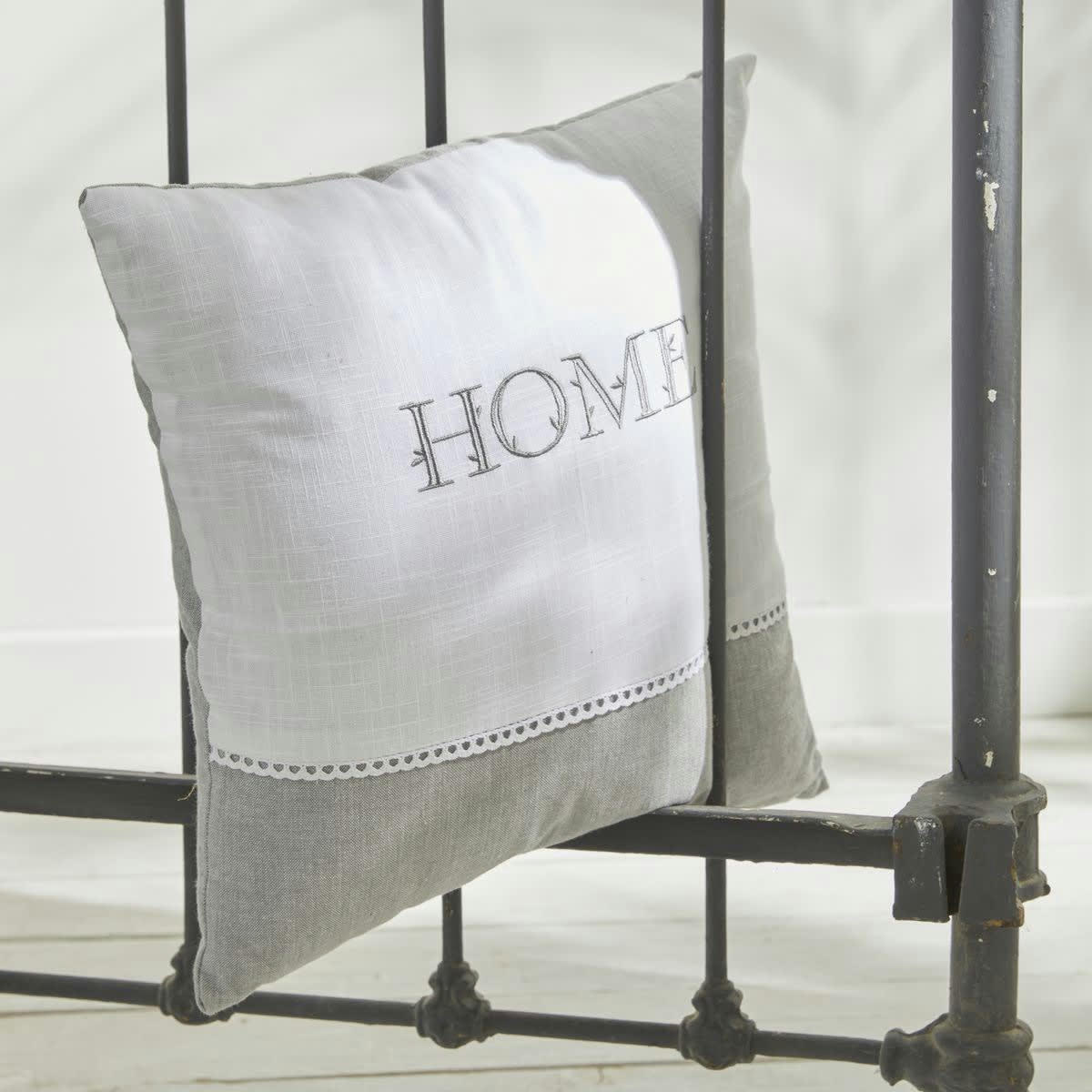 CHARME - Coussin déhoussable avec dentelle en coton gris 40x40
