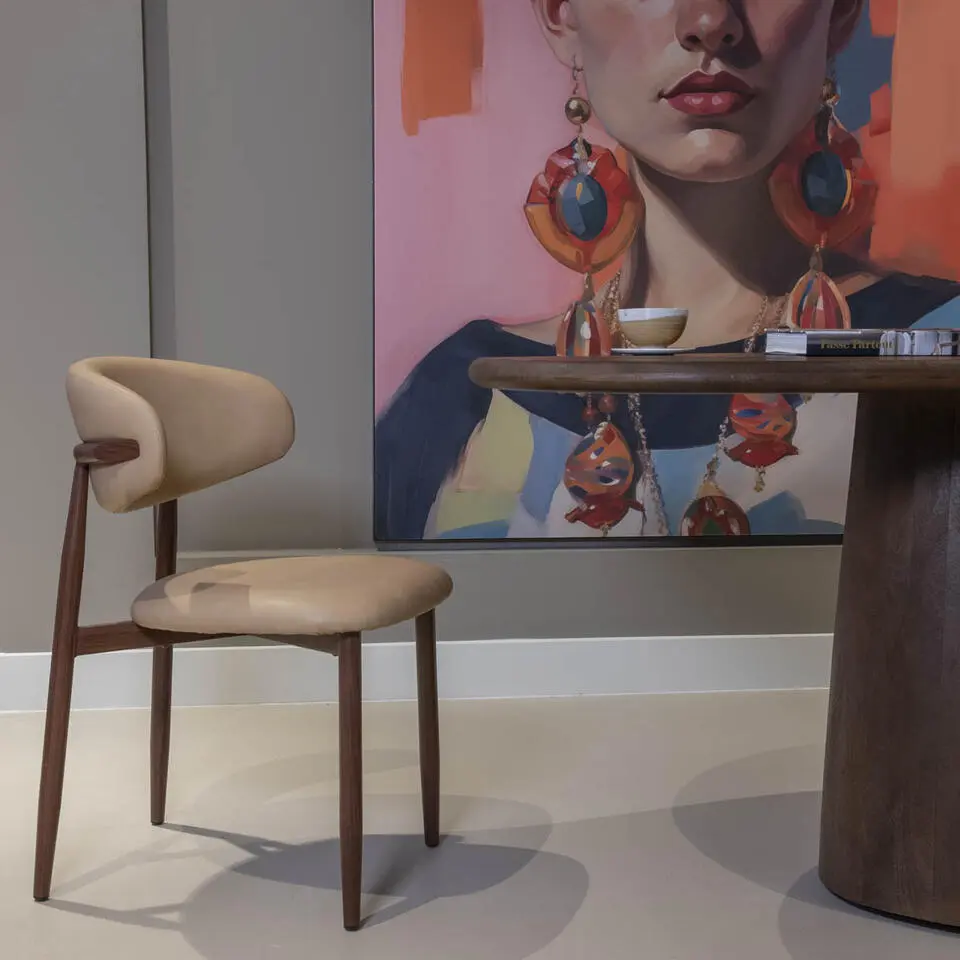 Eetkamerstoel - Beige/Walnoot - PU Leer - Alexia - Set van 2