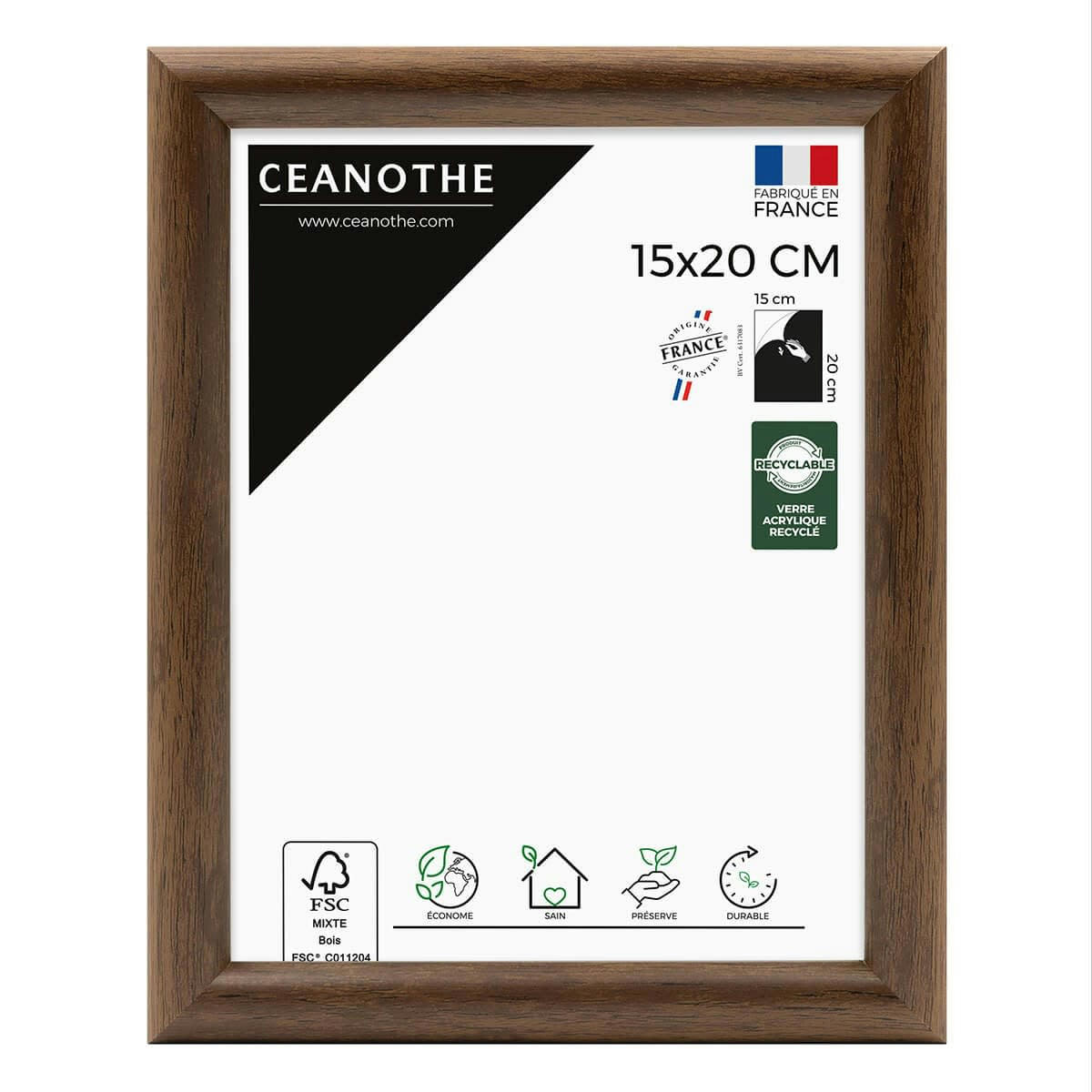 SHELTER - Cadre photo baguette arrondie ébène 15x20 cm résine recyclée