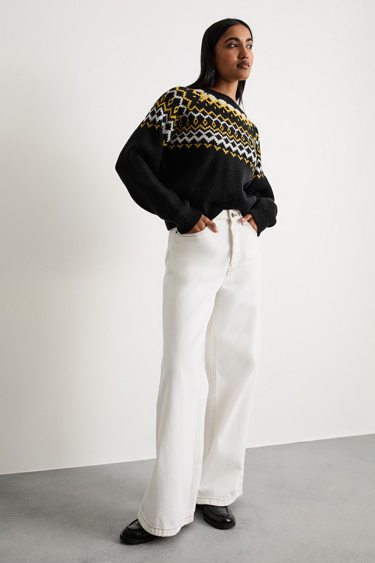 Warehouse Fairisle Knitted Yoke Detail Jumper