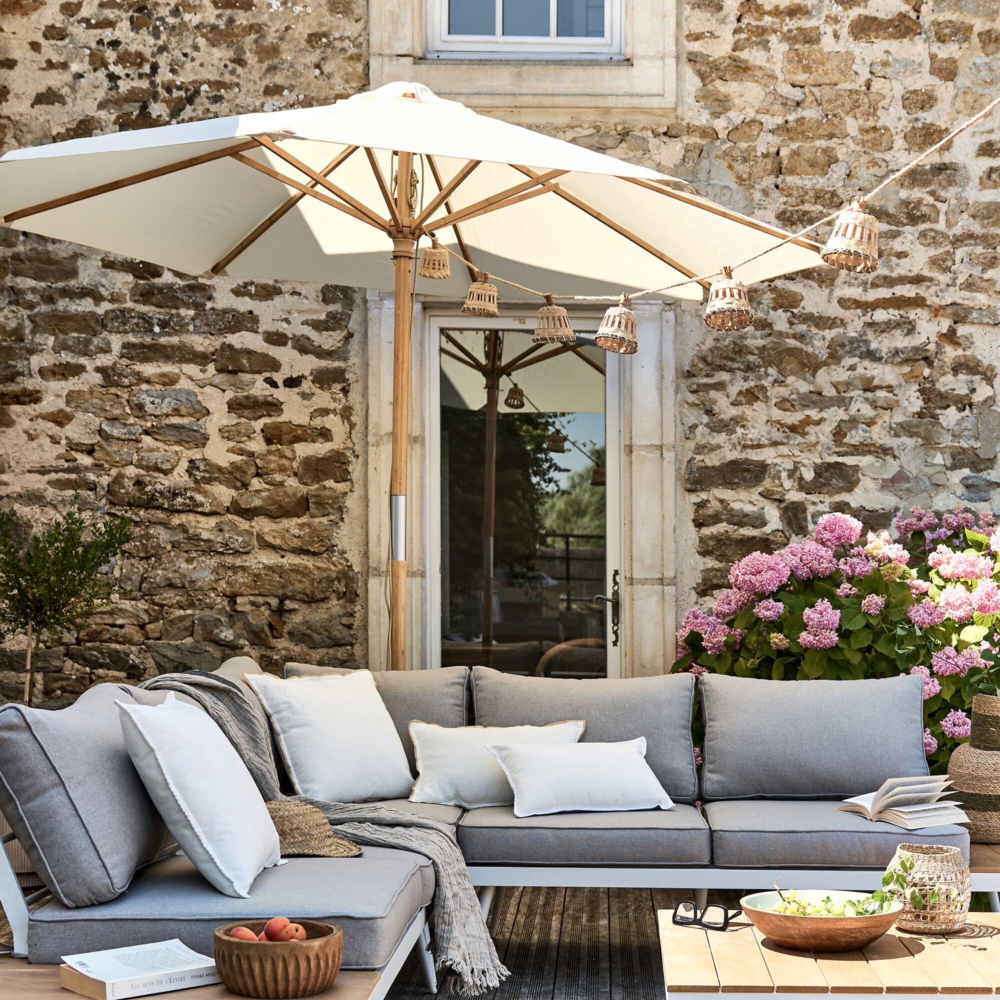 TELESE - Parasol droit en bambou D270cm - blanc écru