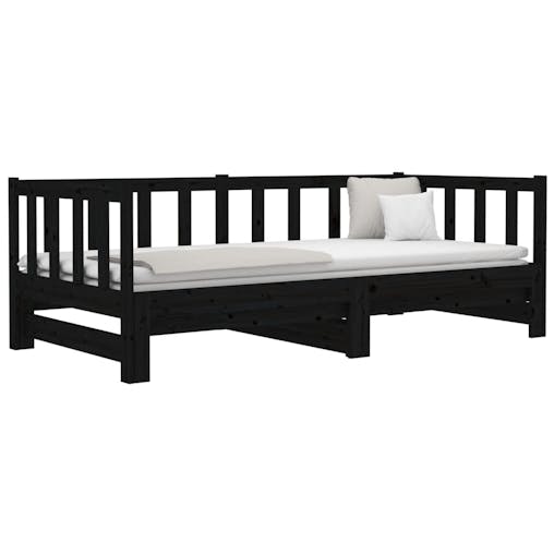 NNEVL Pull-out Day Bed Black 2x(92x187) cm Solid Wood Pine